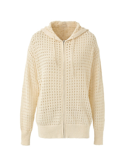 Knit All Over Cutout Hooded Cardigan