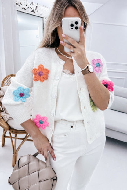 Cárdigan de punto con bordado floral y botones para mujer | Ideal para otoño/invierno