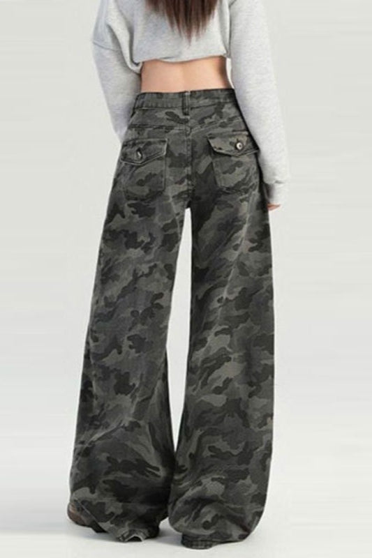 Camouflage Wide Leg High Waist Relaxed Jeans