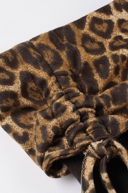 Leopard Print Ruched Side Drawstring Bustier Crop Top