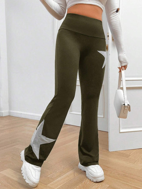 Star Print Highly Elastic High Rise Flare Leg Pants