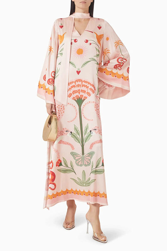 Safari Fantasy Tie-Neck Maxi Dress