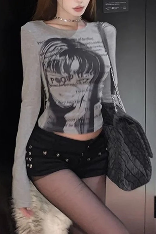 Grunge Print Cotton Knit Top