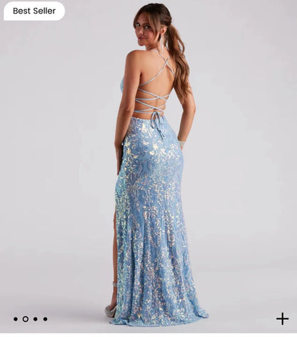 Formal sequin mermaid dress, floor length with side slit