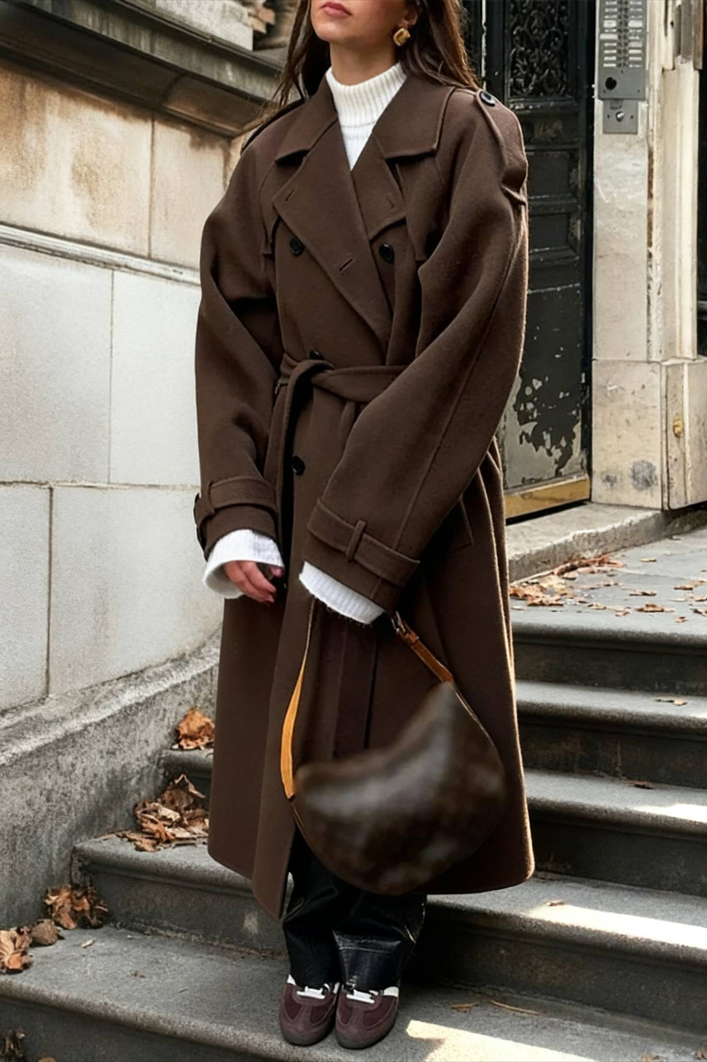 Casual Turn-Down Collar Double-Breasted Overcoat