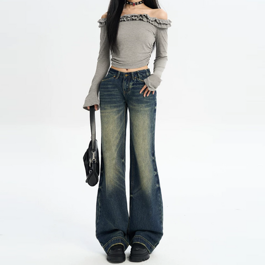 Gradient pocket button low rise straight leg | Baggy Low Rise Jeans  | Festival Outfits Women
