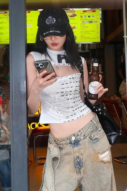 Street Fashion Versatile Hollow Crop Top