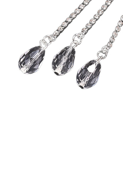 Rhinestone-Embellished Moon and Tassel Drop Earrings