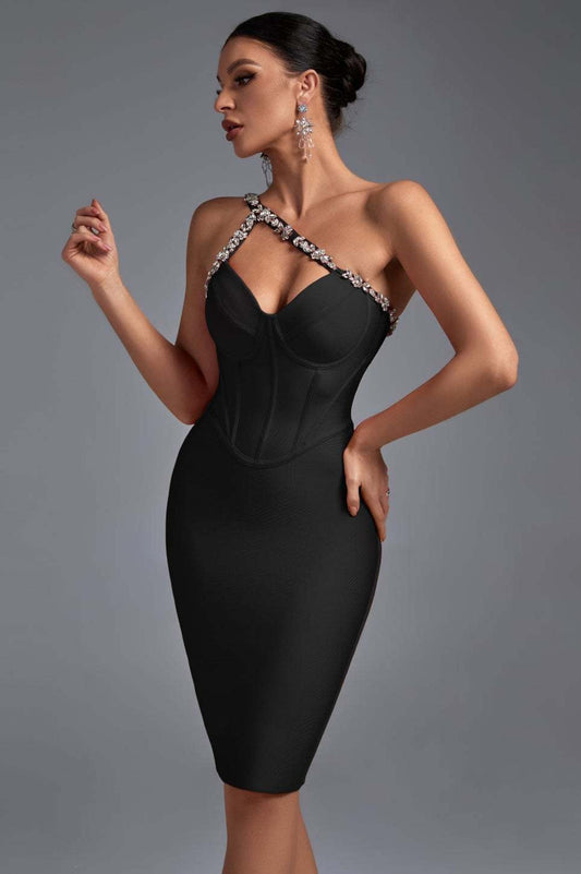 Crystal One-Shoulder Bandage Cocktail Dress