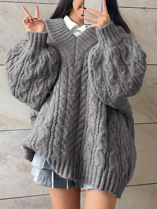 Twist Design V Neck Loose Sweater