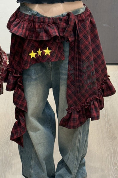 Subculture Shibuya Apron Hem Plaid Star Skirt
