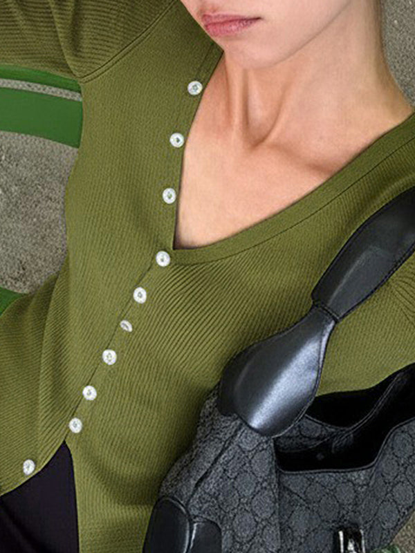 Button-Fastening Slim Fit Long Sleeve