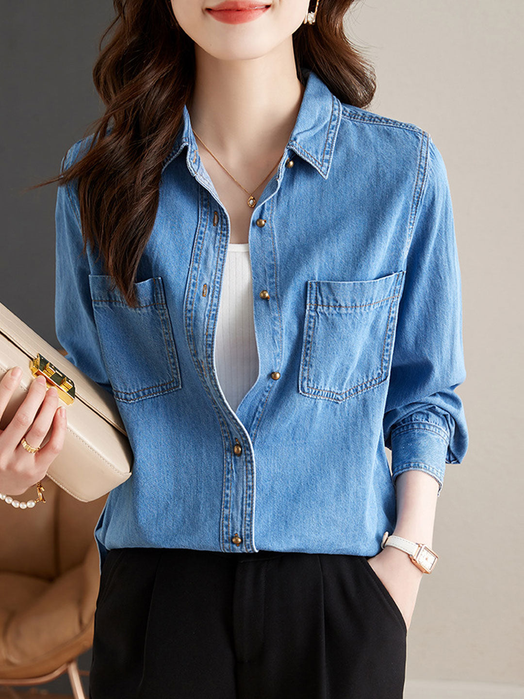 Madison Casual Lapel Denim Shirt