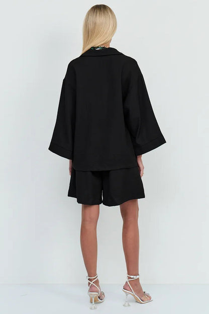 Solid Color Shirt Single-breasted Bermuda Shorts Set