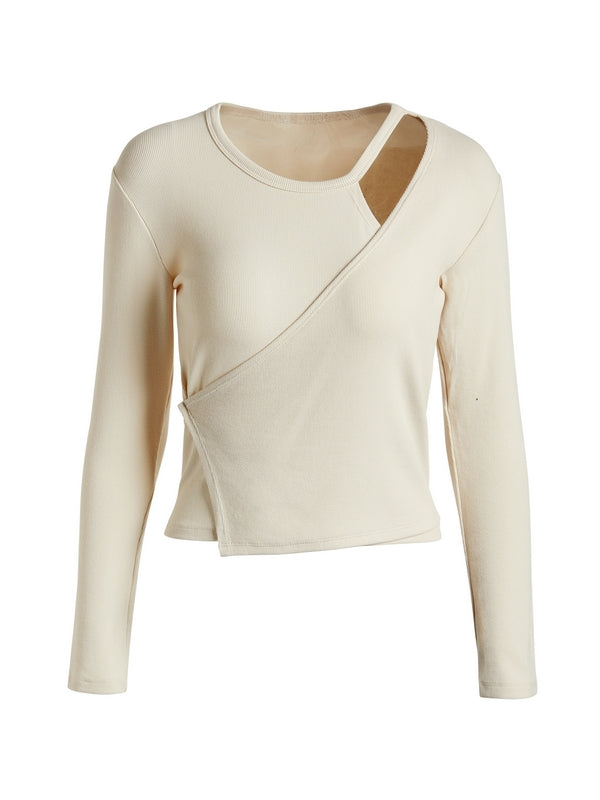Cutout Irregular Neckline Long Sleeve Tee