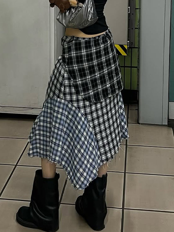 Checkered Patchwork Maxi Skirt
