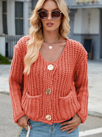 Cárdigan de punto elegante para mujer con bolsillos y botones grandes | Ideal para otoño/invierno