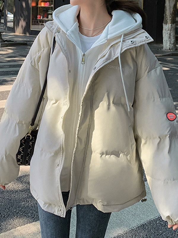 Hooded Fake Two Piece Loose Jacket