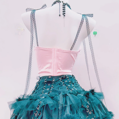 Bowknot ruffle self tie lace hem cami top  | Festival Outfits Women