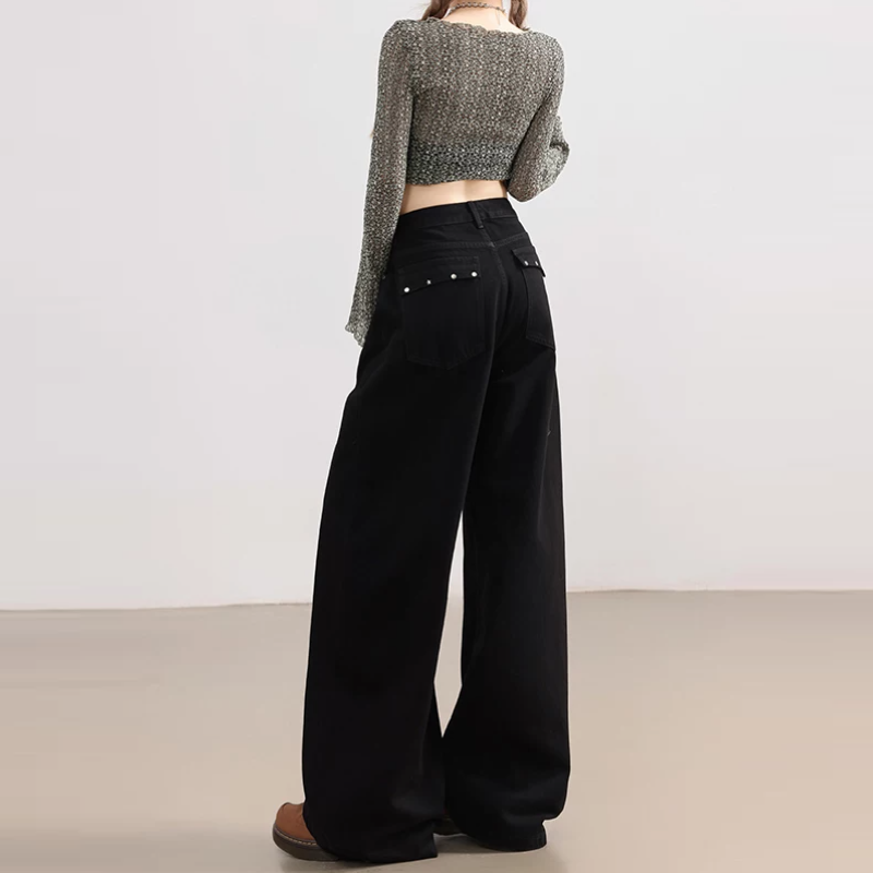 rivet pocket button low rise straight leg | Baggy Low Rise Jeans  | Festival Outfits Women