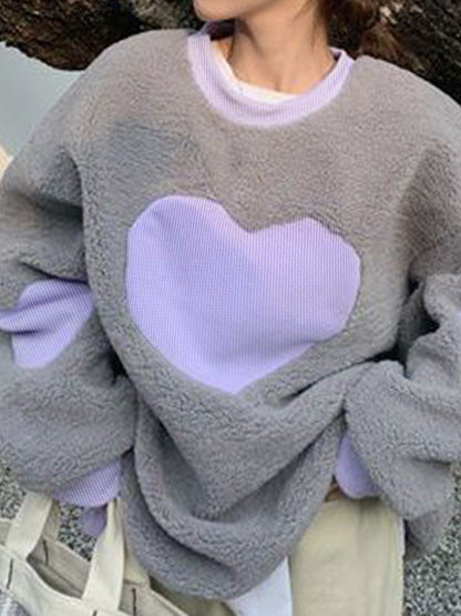 Lambswool Contrast Color Heart Sweatshirt
