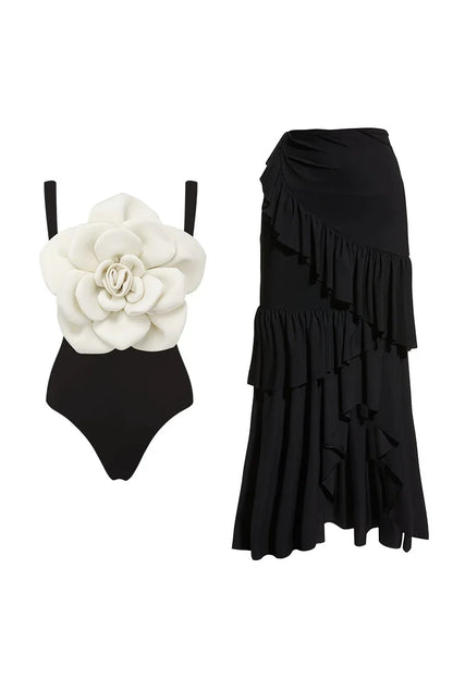 Conjunto de traje de baño de una pieza con detalles florales