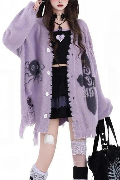 Faux Mink Y2K Loose-Fit Cardigan Sweater