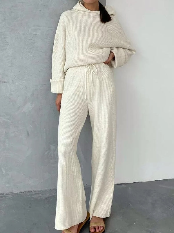 Solid Oversized Hoodie & Drawstring Wide Leg Pants Set