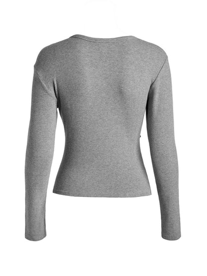 Cutout Irregular Neckline Long Sleeve Tee