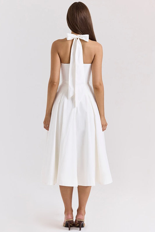 Elegant Deep V Halter Backless Maxi Party Dress