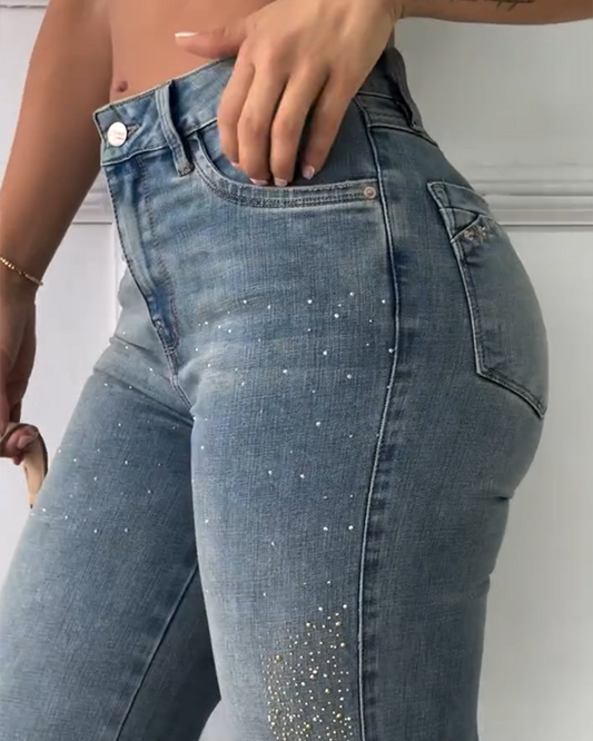 Diamond-Studded Straight-Leg Jeans (Pre-Sale)