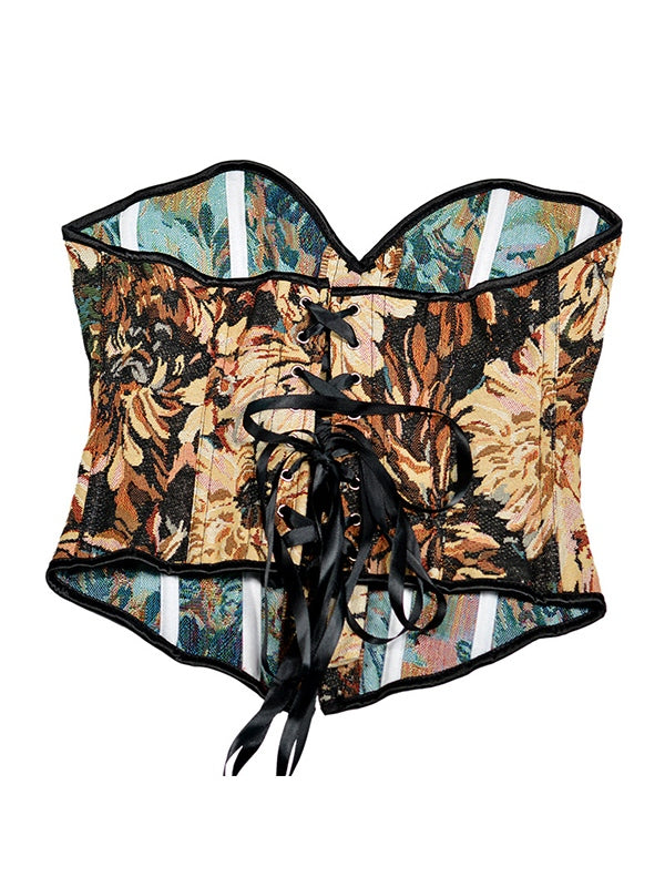 Oil Painting Print Tie Back Corset Top