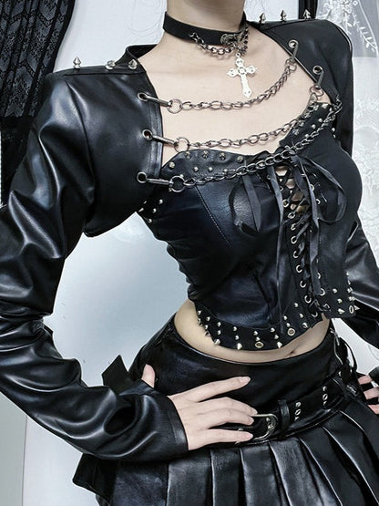 Punk Detachable Chain Leather Jacket