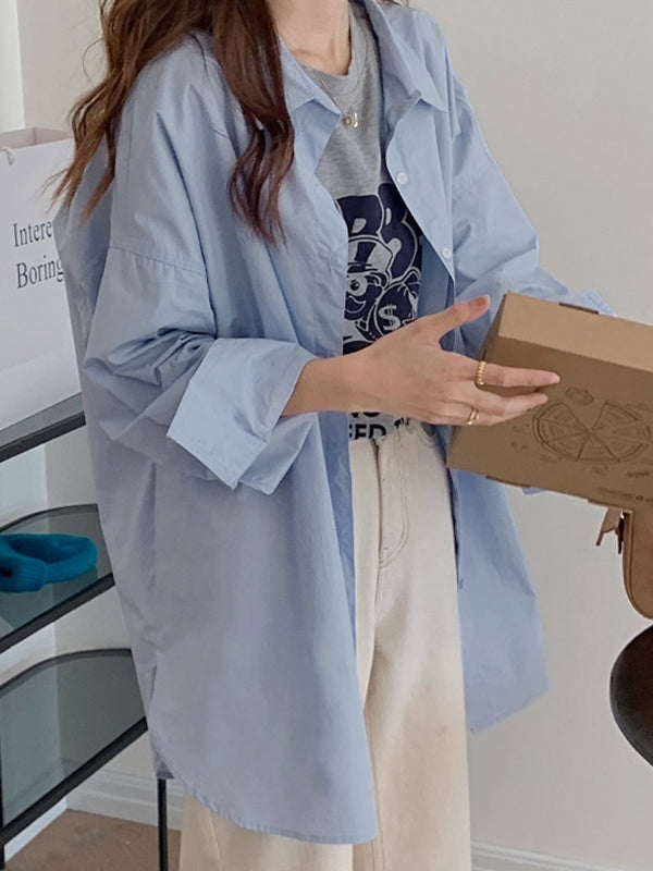 Solid Color Versatile Loose Long Sleeve Blouse