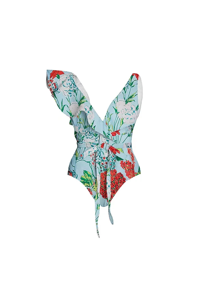 Conjunto de bikini estilo francés con lazo y ribete de encaje