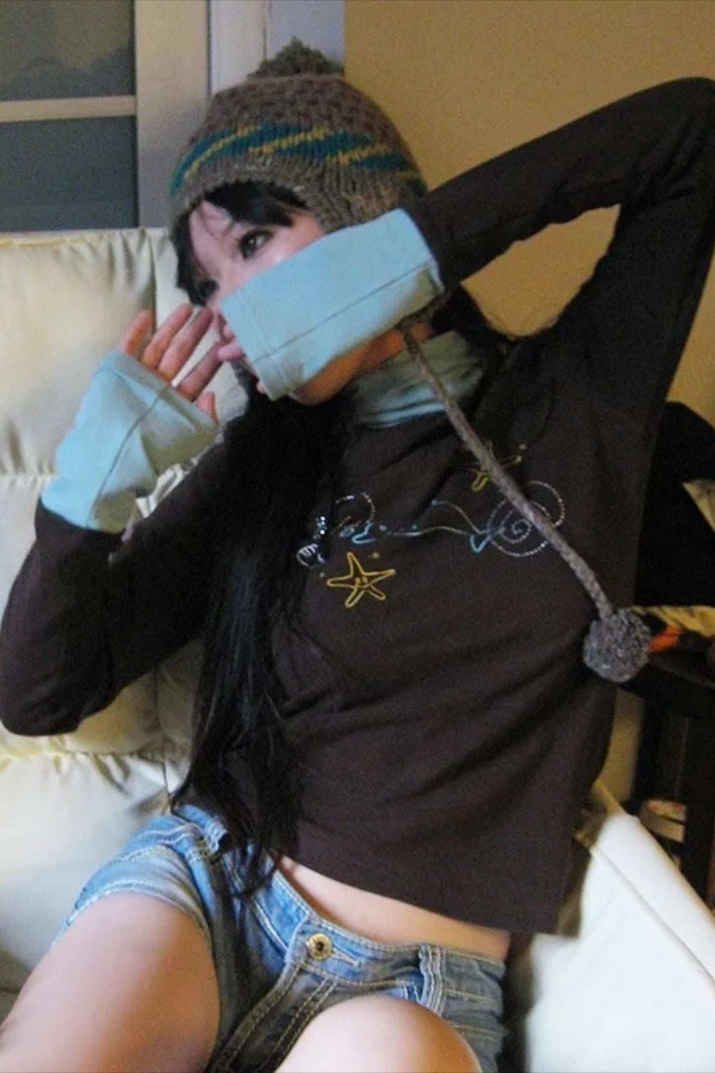 Y2k Grunge Patchwork Diamond Print Turtleneck Knit Top