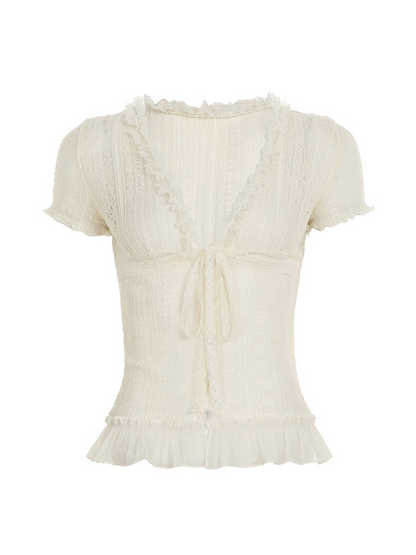 Debra Lace Ruffle Blouse Top