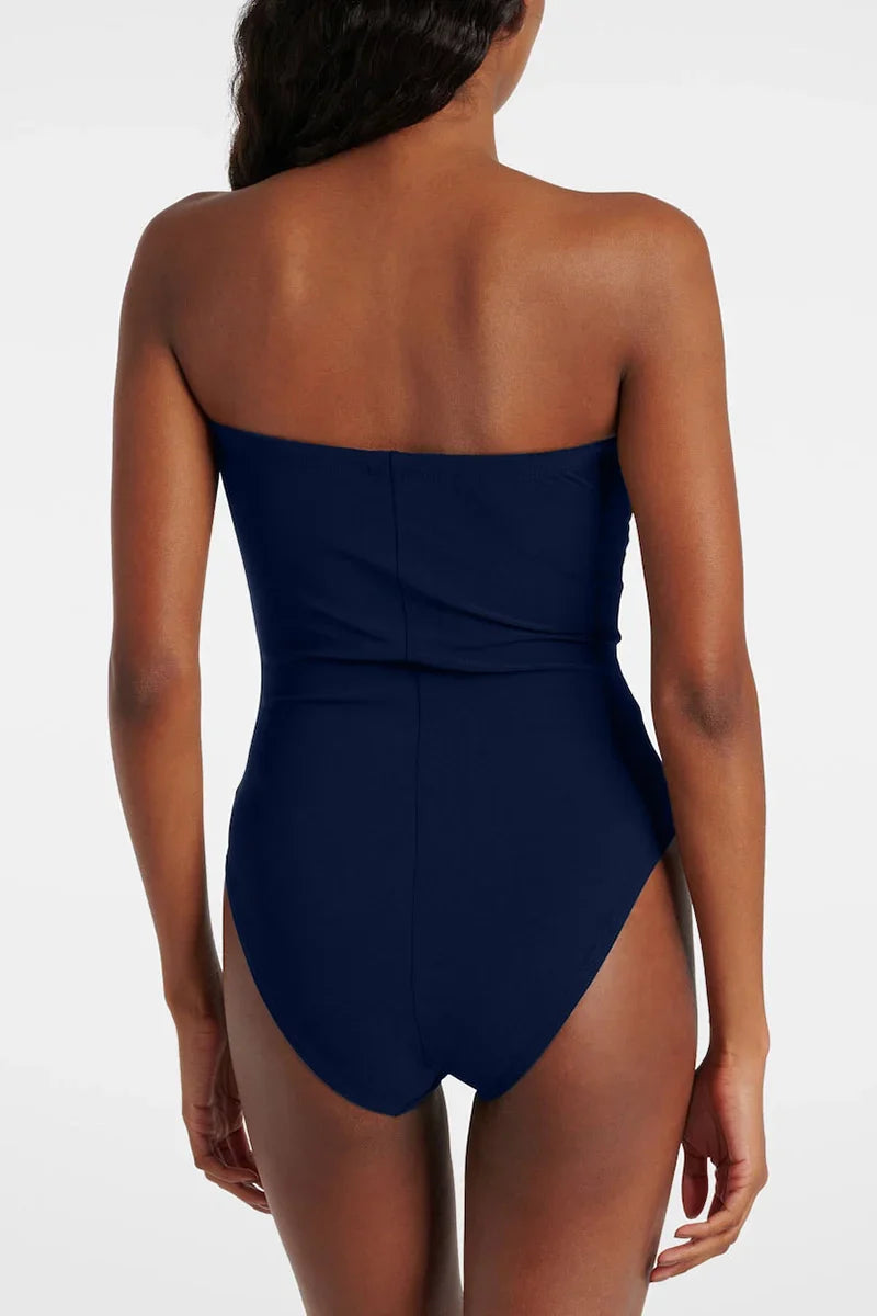Traje de baño sin tirantes con estampado floral 3D azul