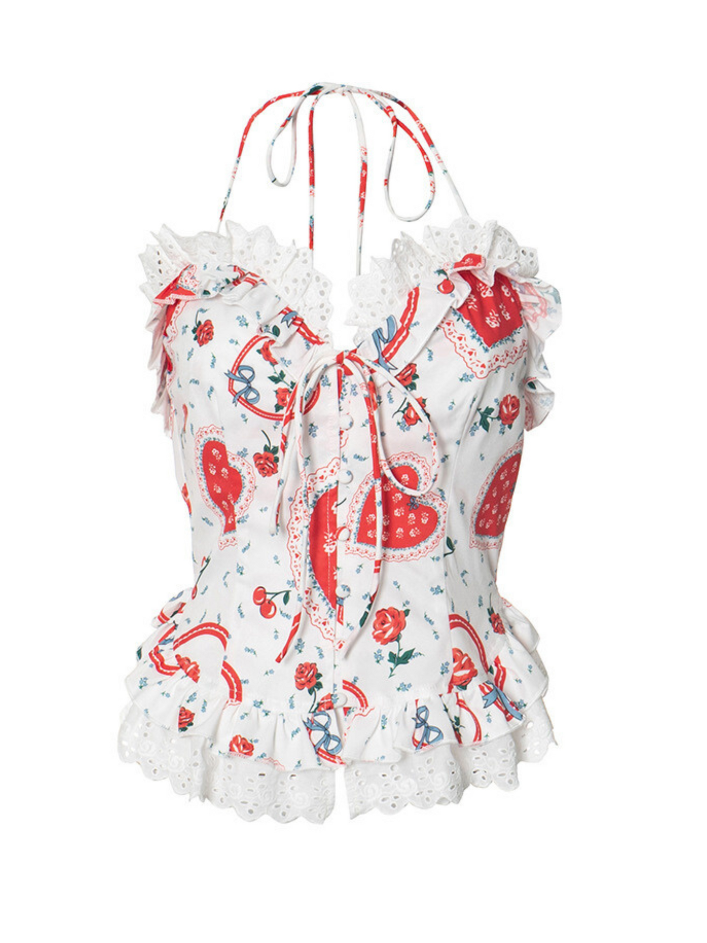 Hailey Ruffle Heart Print Halter Top