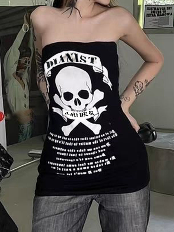 Skull Print Bandeau Slim Mini Dress