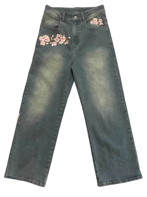 Chinese-Style Prints Boyfriend Jeans