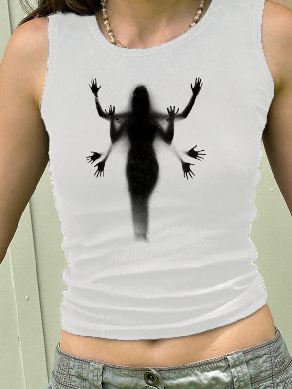 Street Shadow Print Ribbed Cropped Tank Top
