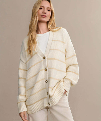 Striped V-Neck Knit Cardigan
