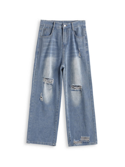 Vintage Wash Loose Ripped Jeans