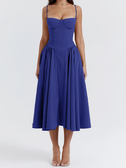Vintage Solid Cami Midi Dress