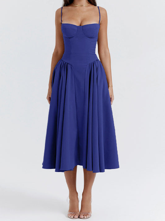 Vintage Solid Cami Midi Dress