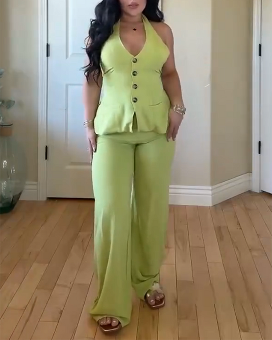 Sleeveless Casual Straight Pants Suit (Pre-Sale)