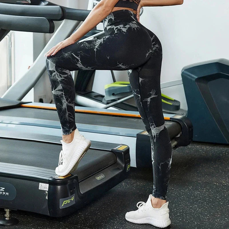Marbling Tie-Dye Elastic Women's Fitness Running Activities Sports Leggings