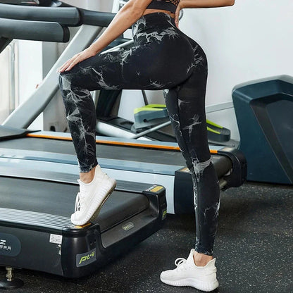 Marbling Tie-Dye Elastic Women's Fitness Running Activities Sports Leggings