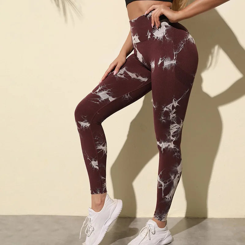 Marbling Tie-Dye Elastic Women's Fitness Running Activities Sports Leggings